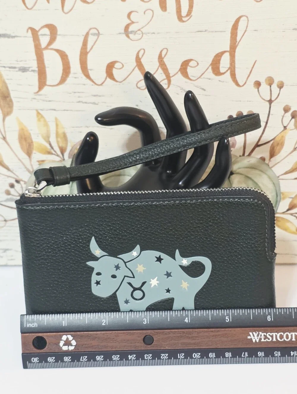 Coach Zodiac Corner Zip Wristlet Card ID Bag Taurus Bull CF536 Zip Amazon Green